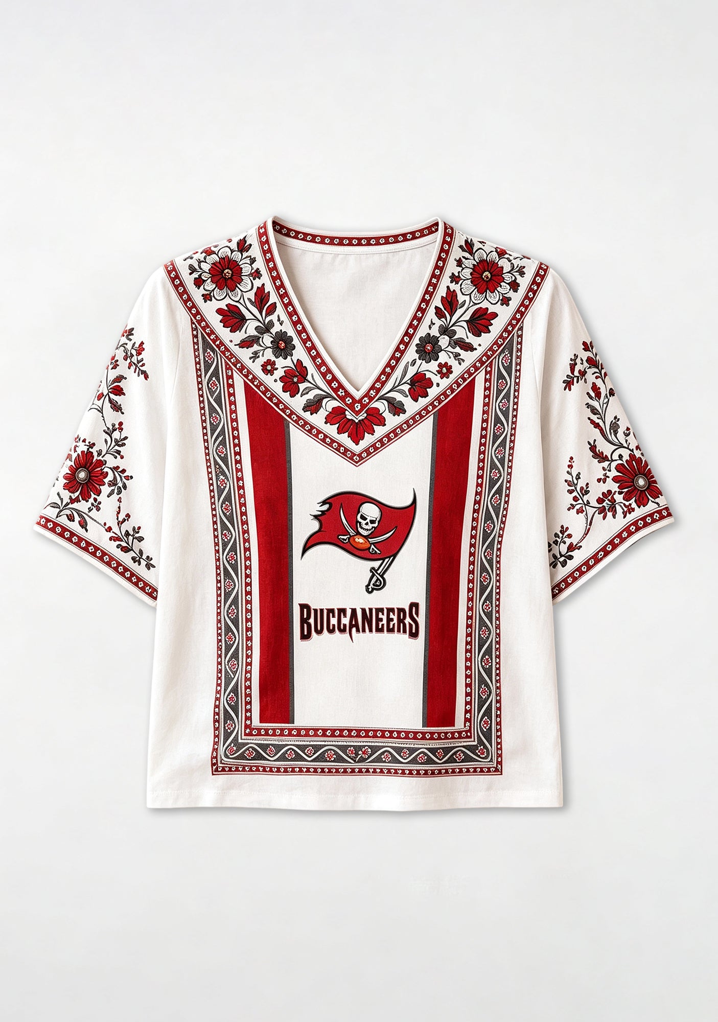 Boho Floral Tampa Bay Buccaneers V-Neck Blouse