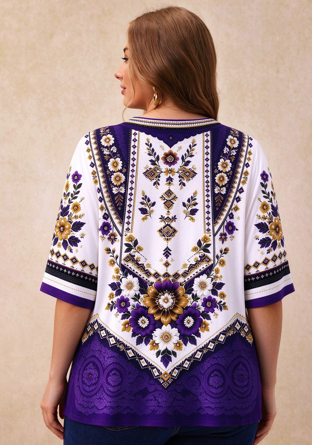 Women’s Baltimore Ravens Boho Floral V-Neck 3/4 Sleeve Shirt