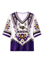 Women’s Baltimore Ravens Boho Floral V-Neck 3/4 Sleeve Shirt
