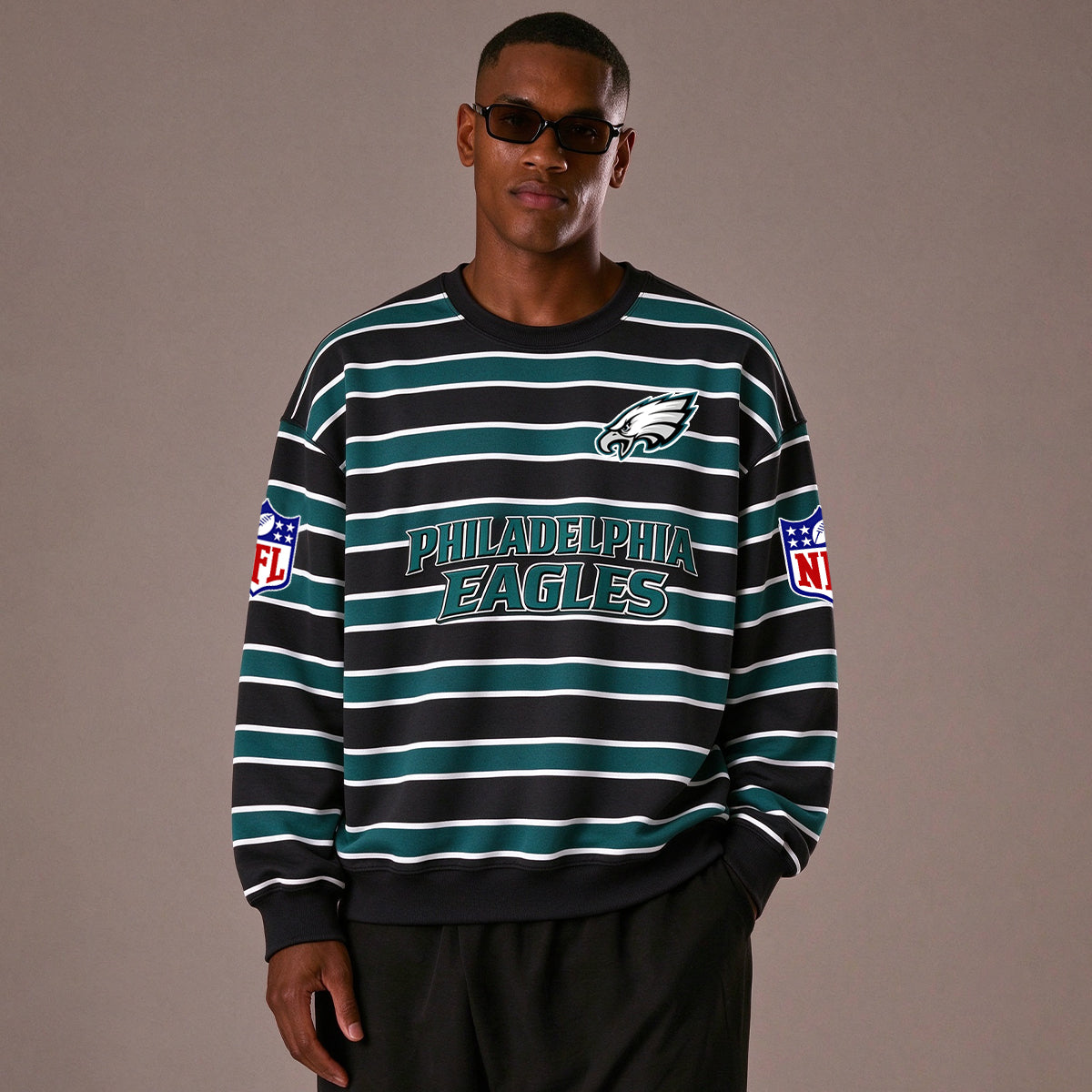 Men's Philadelphia Eagles Striped NFL Crew Neck Sweatshirt