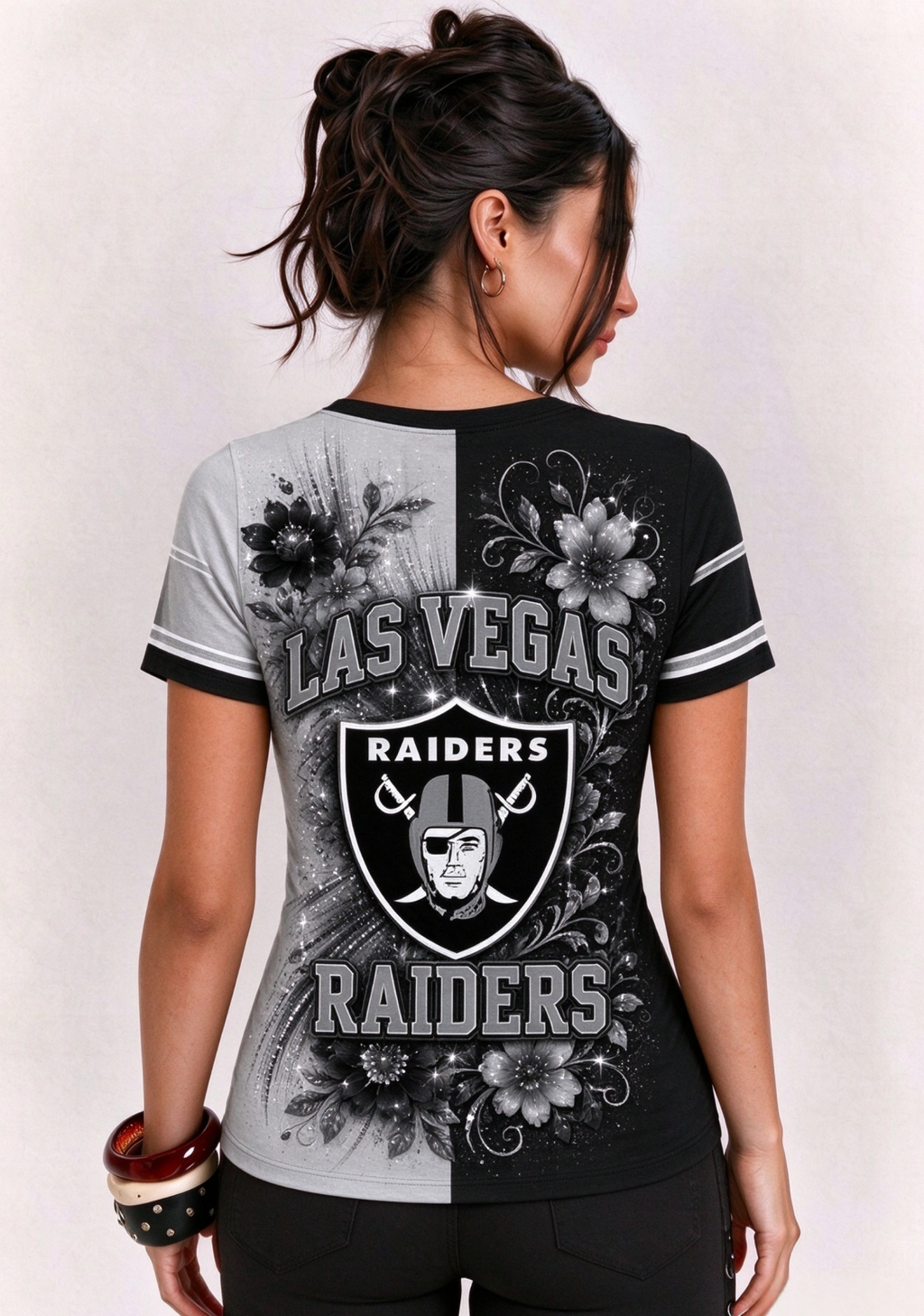 Women Las Vegas Raiders Floral Henley T-Shirt