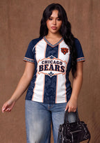 Women's Chicago Bears Floral Baroque Striped V-Neck T-Shirt