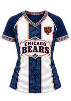 Women's Chicago Bears Floral Baroque Striped V-Neck T-Shirt