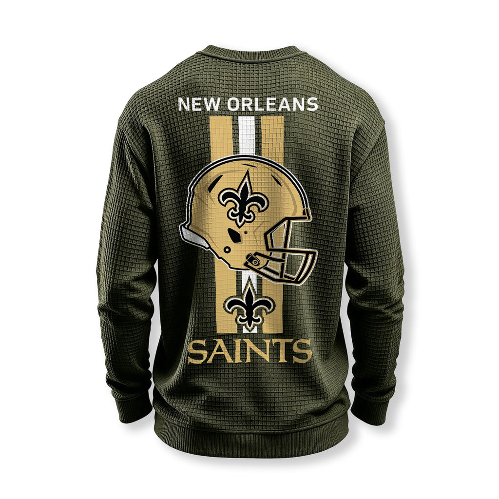 New Orleans Saints Helmet Waffle Knit Crewneck Sweatshirt