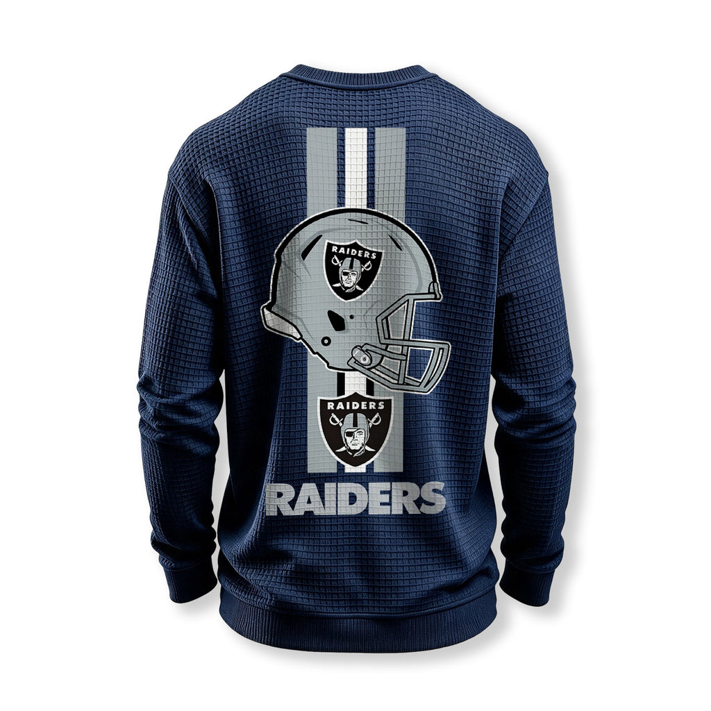 Raiders Helmet Graphic Waffle Knit Crewneck Sweatshirt