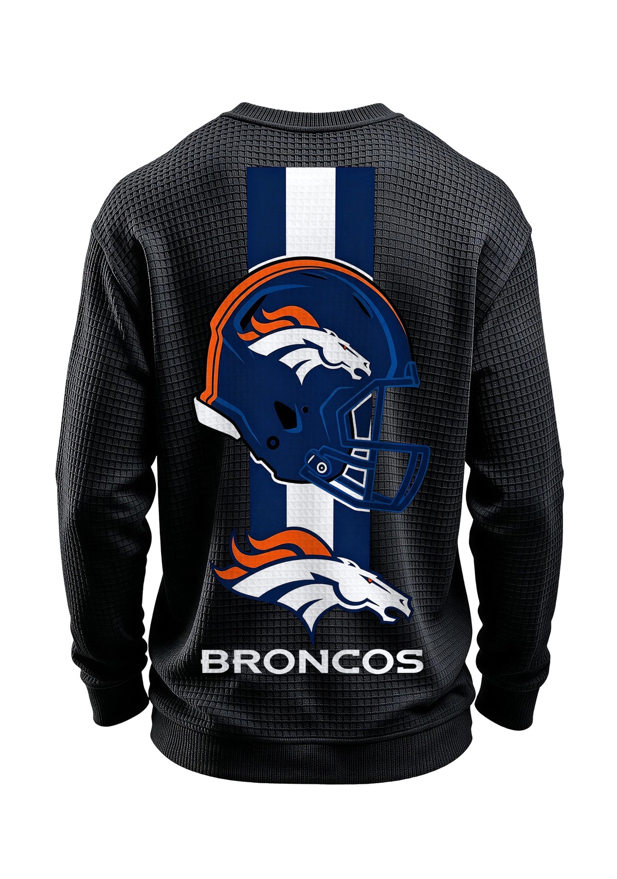 Denver Broncos Horse Helmet Waffle Knit Crewneck Sweatshirt