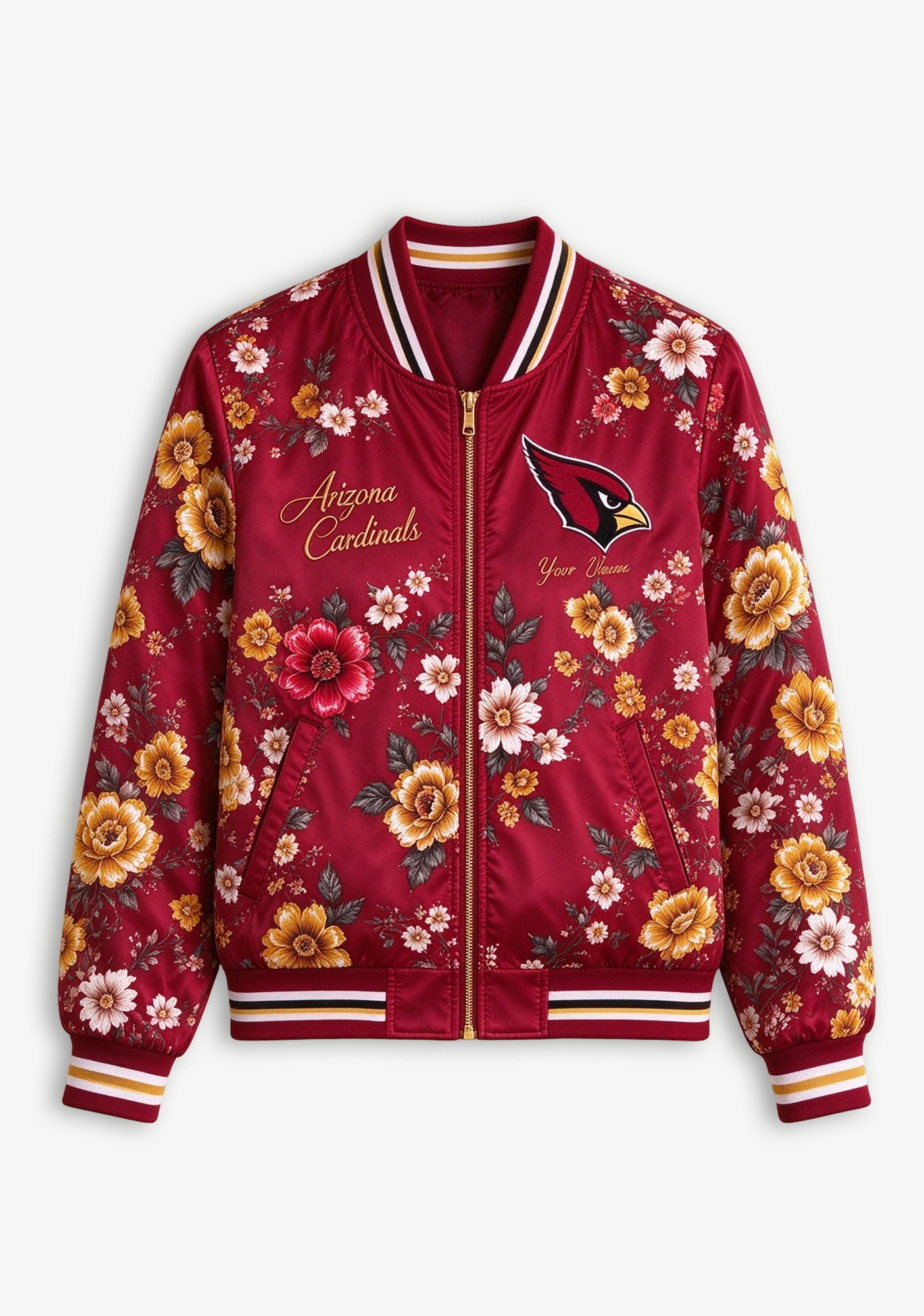 Women Arizona Cardinals Floral Print Zip Up Jacket Custom Name For Fan Secondary image