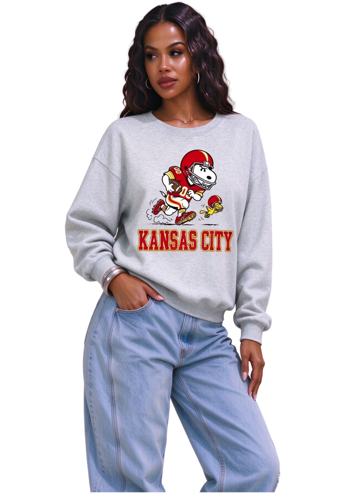 Women's Kansas City Chiefs Running Snoopy Football Sweatshirt