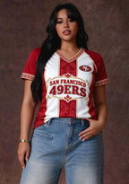 Women's San Francisco 49ers Floral Baroque Striped V-Neck T-Shirt
