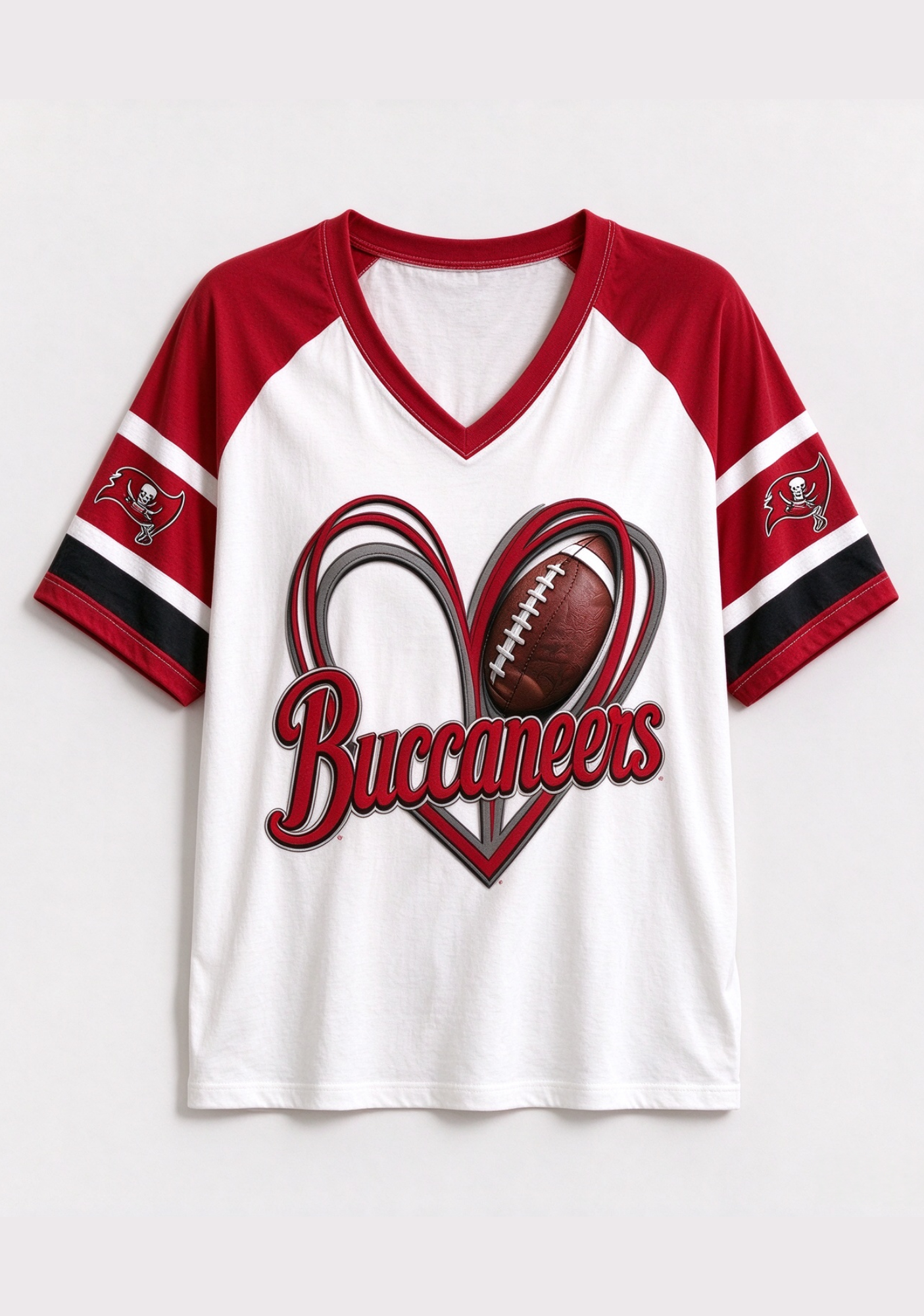 Women Tampa Bay Buccaneers Heart Graphic V-Neck Fan T-Shirt Secondary image