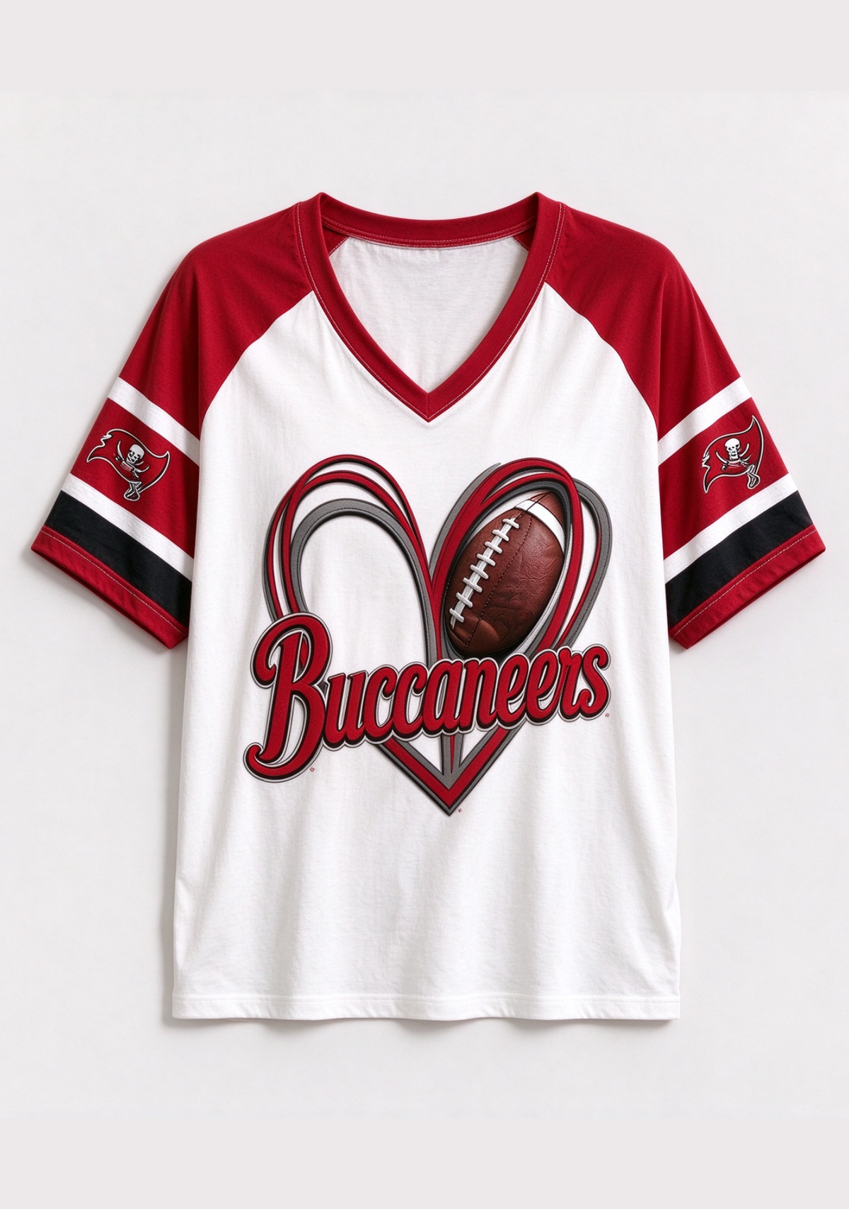 Women Tampa Bay Buccaneers Heart Graphic V-Neck Fan T-Shirt