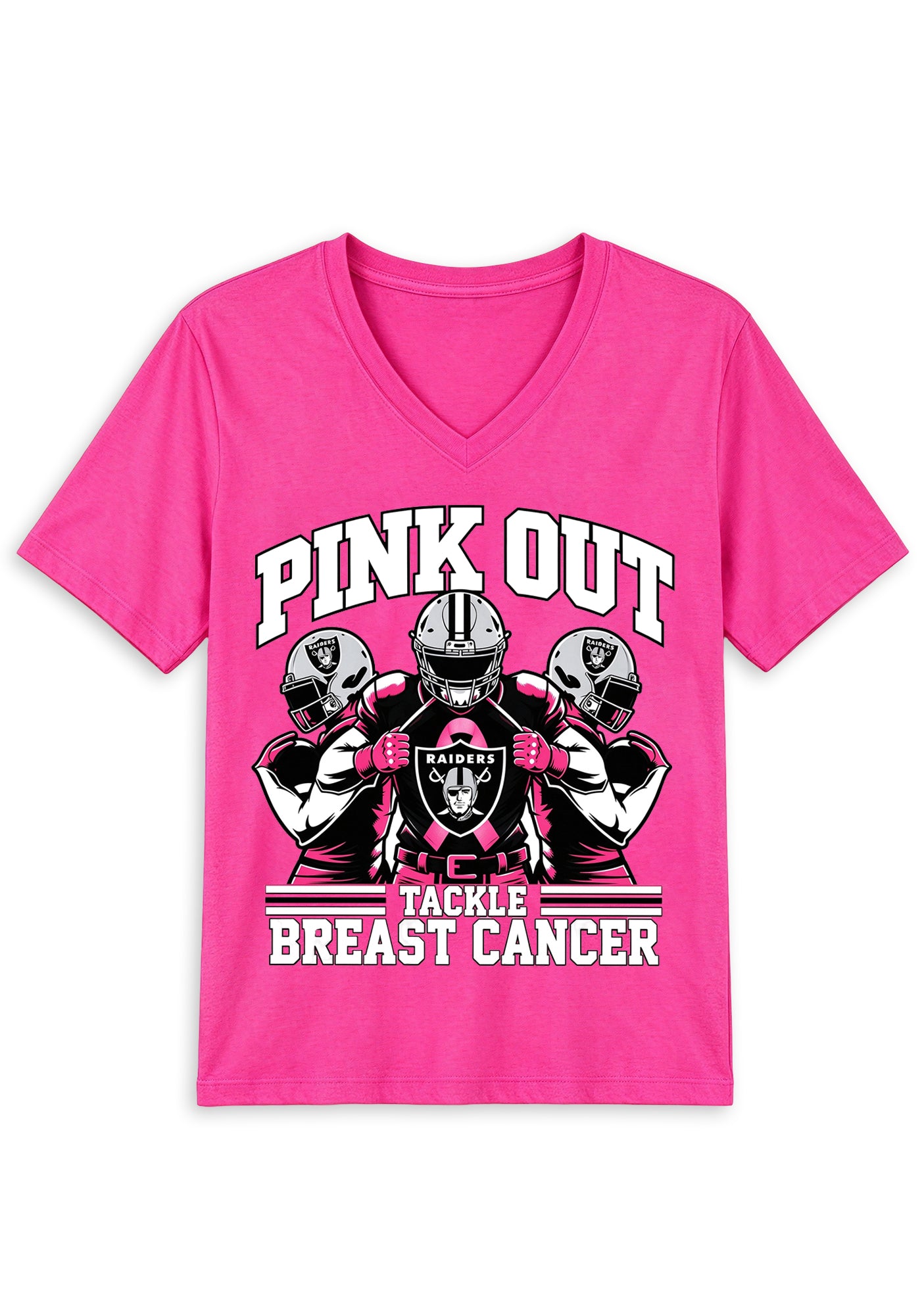 Las Vegas Raiders Pink Out Tackle Breast Cancer Awareness V-Neck T-Shirt Secondary image