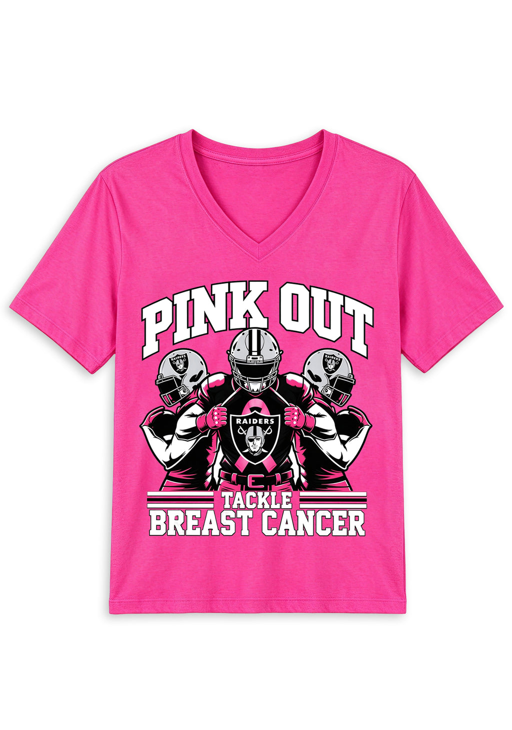 Las Vegas Raiders Pink Out Tackle Breast Cancer Awareness V-Neck T-Shirt