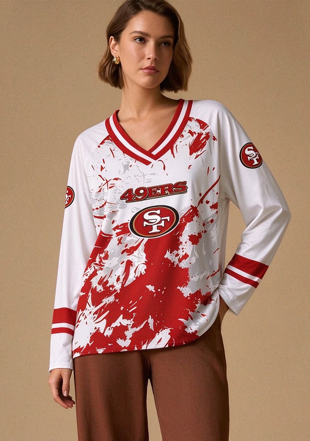 Women's San Francisco 49ers Graphic V Neck Long Sleeve Shirt