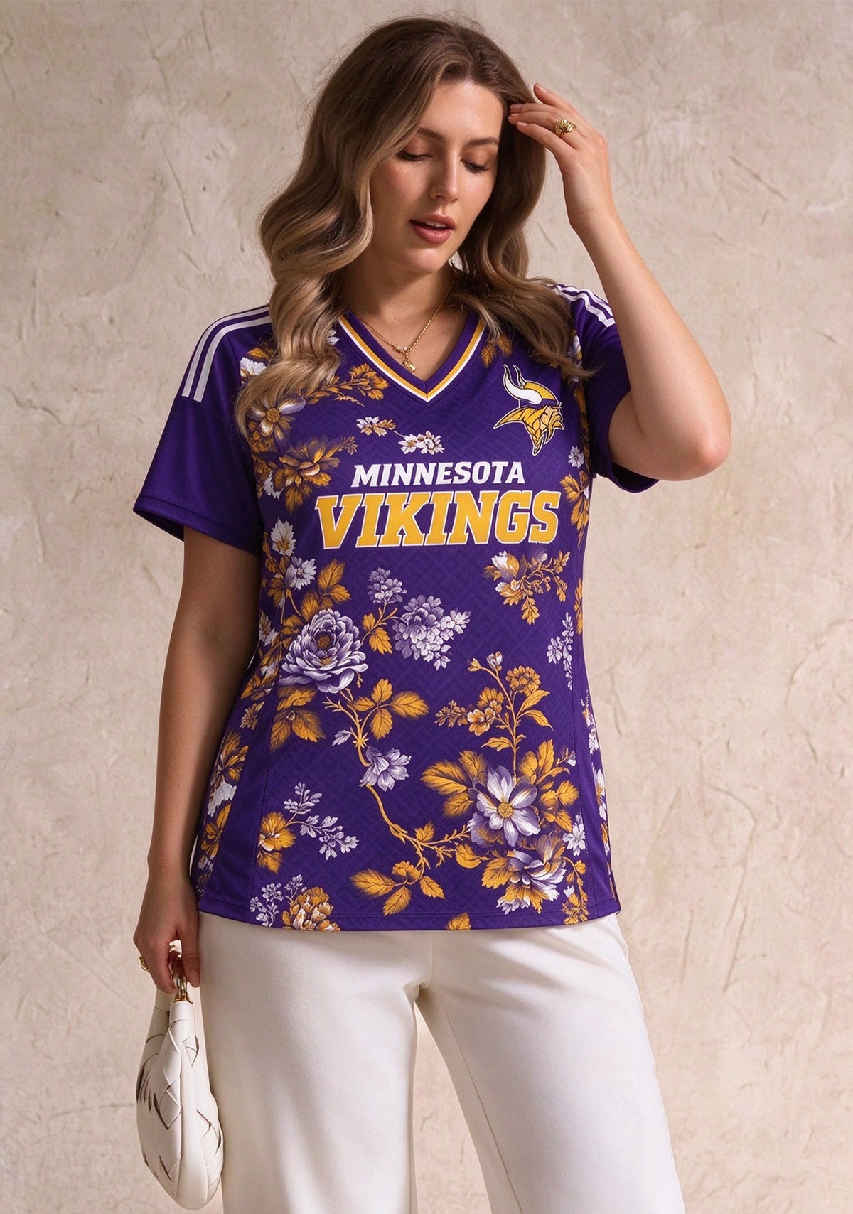Women's Minnesota Vikings Floral V-Neck T Shirt