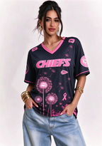 Kansas City Chiefs Breast Cancer Awareness Dandelion V-Neck T-Shirt