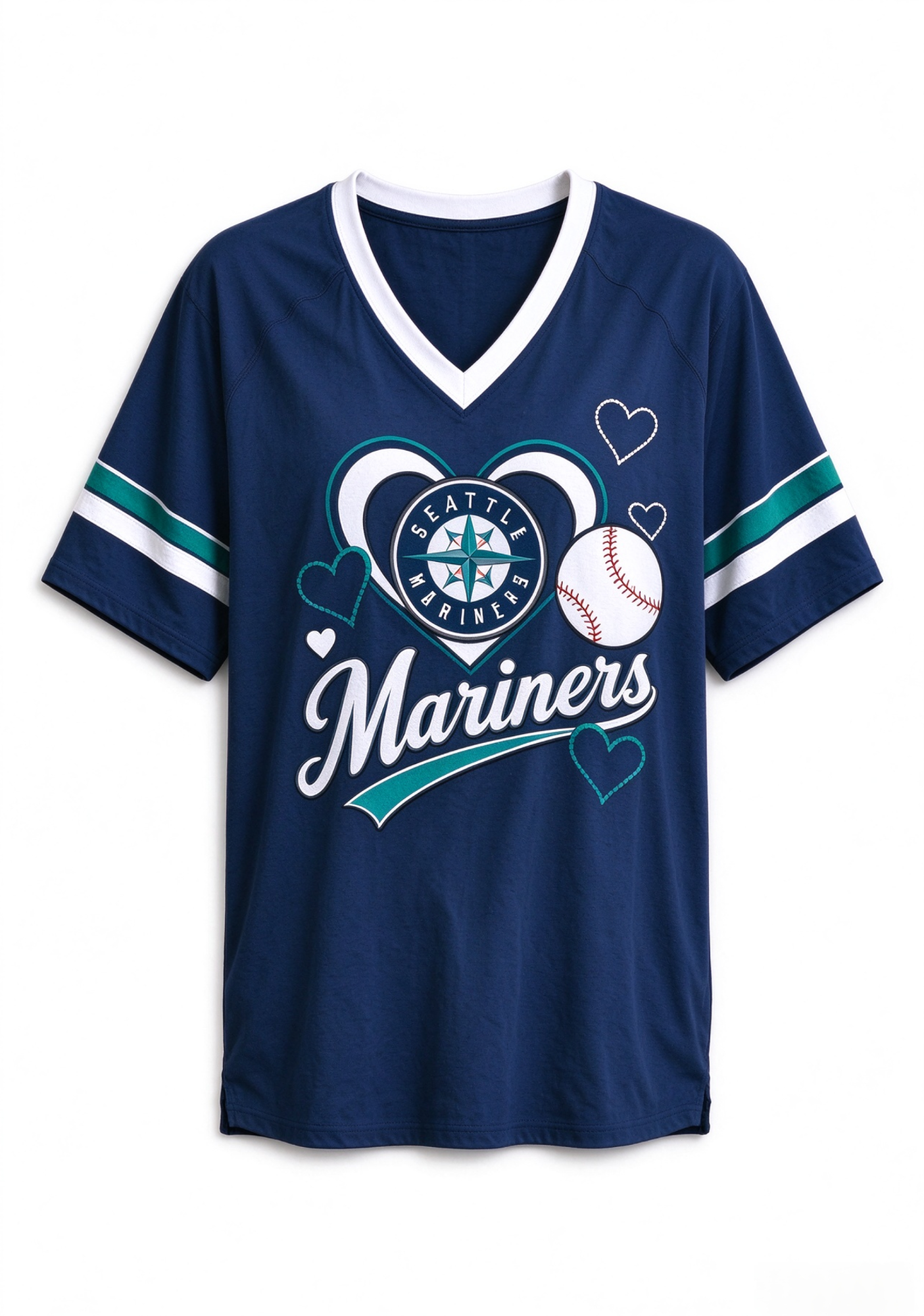 Seattle Mariners Heart & Baseball Graphic V-Neck T-Shirt Secondary image