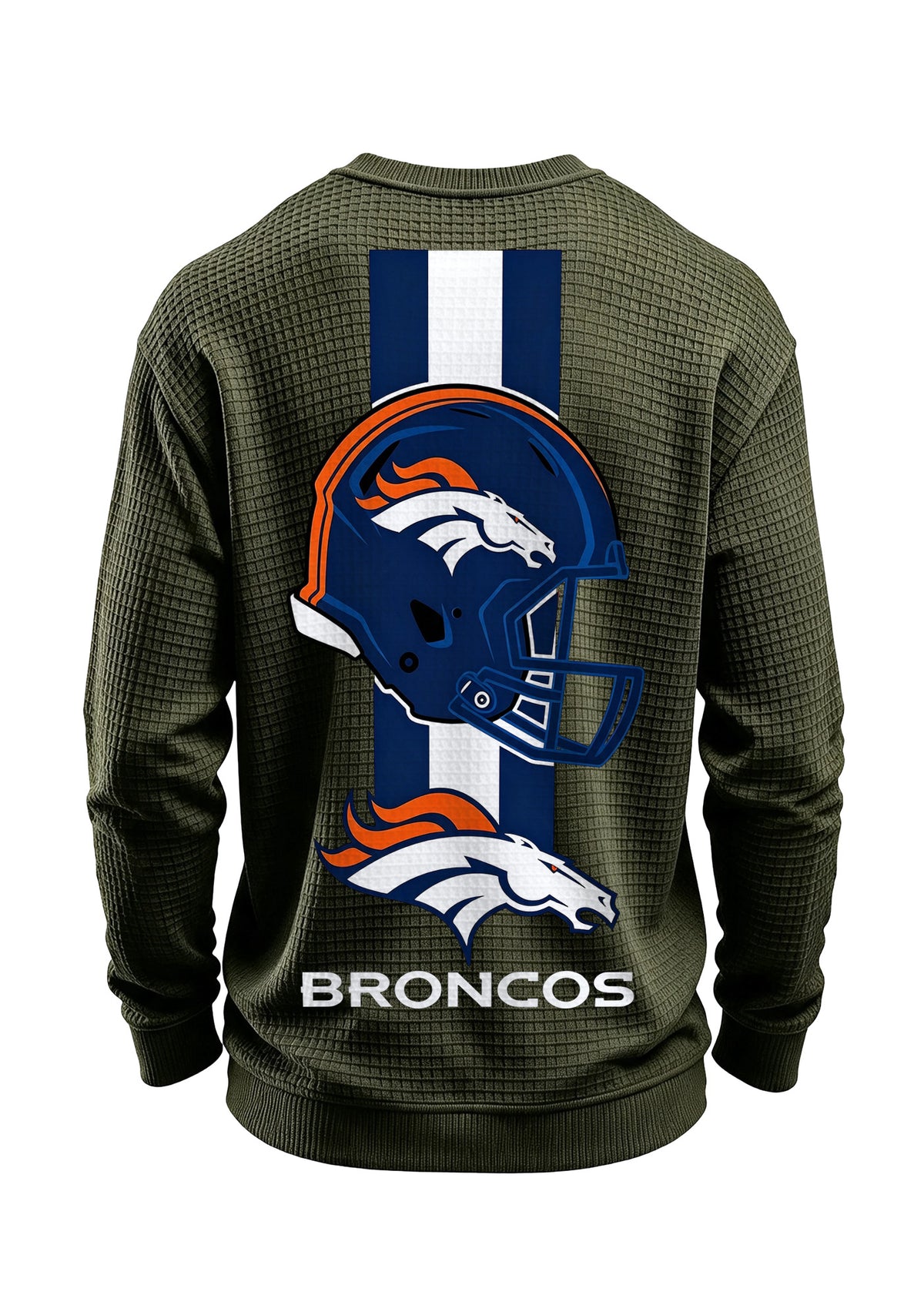 Denver Broncos Horse Helmet Waffle Knit Crewneck Sweatshirt