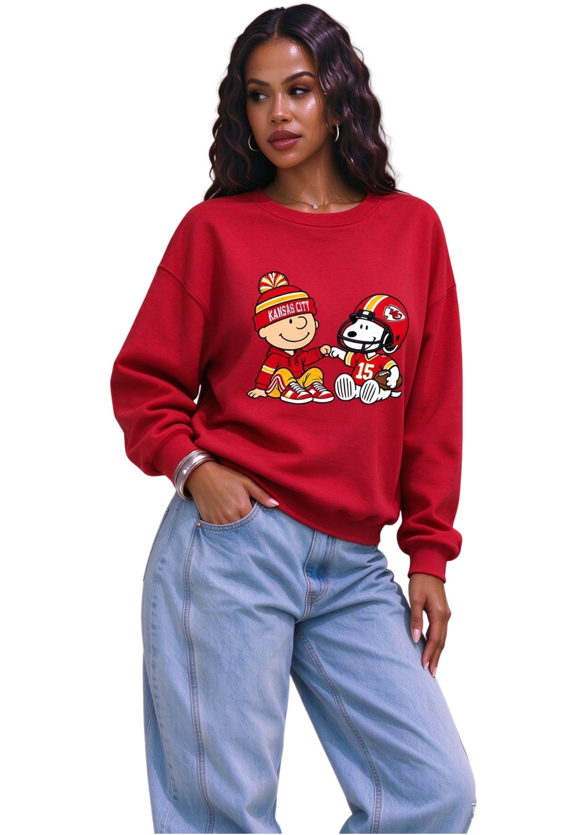 Women's Kansas City Chiefs Snoopy Charlie Brown Football Graphic Sweatshirt