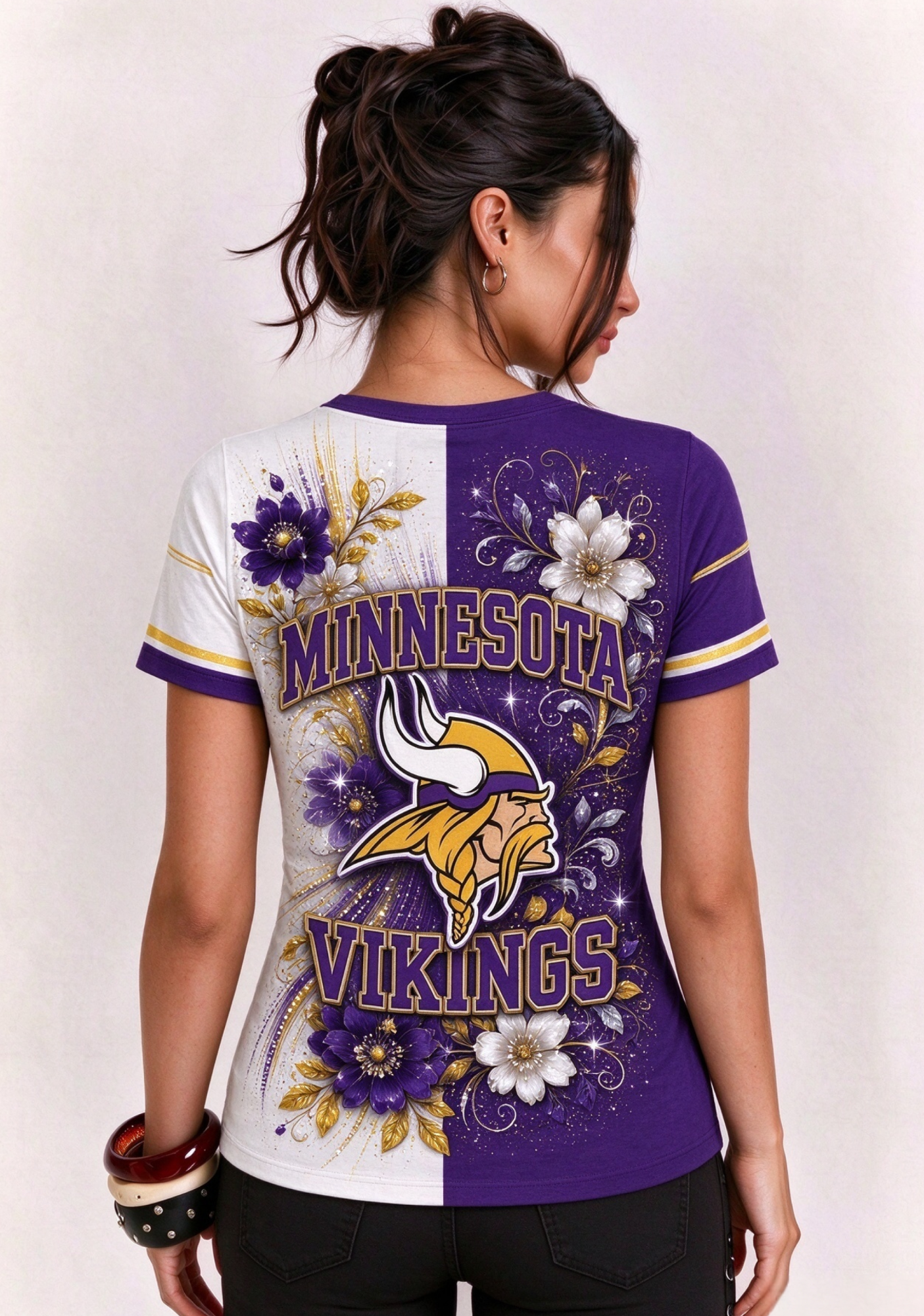 Women Minnesota Vikings Floral Henley T-Shirt Secondary image