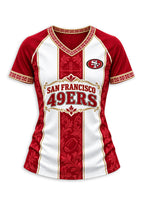 Women's San Francisco 49ers Floral Baroque Striped V-Neck T-Shirt
