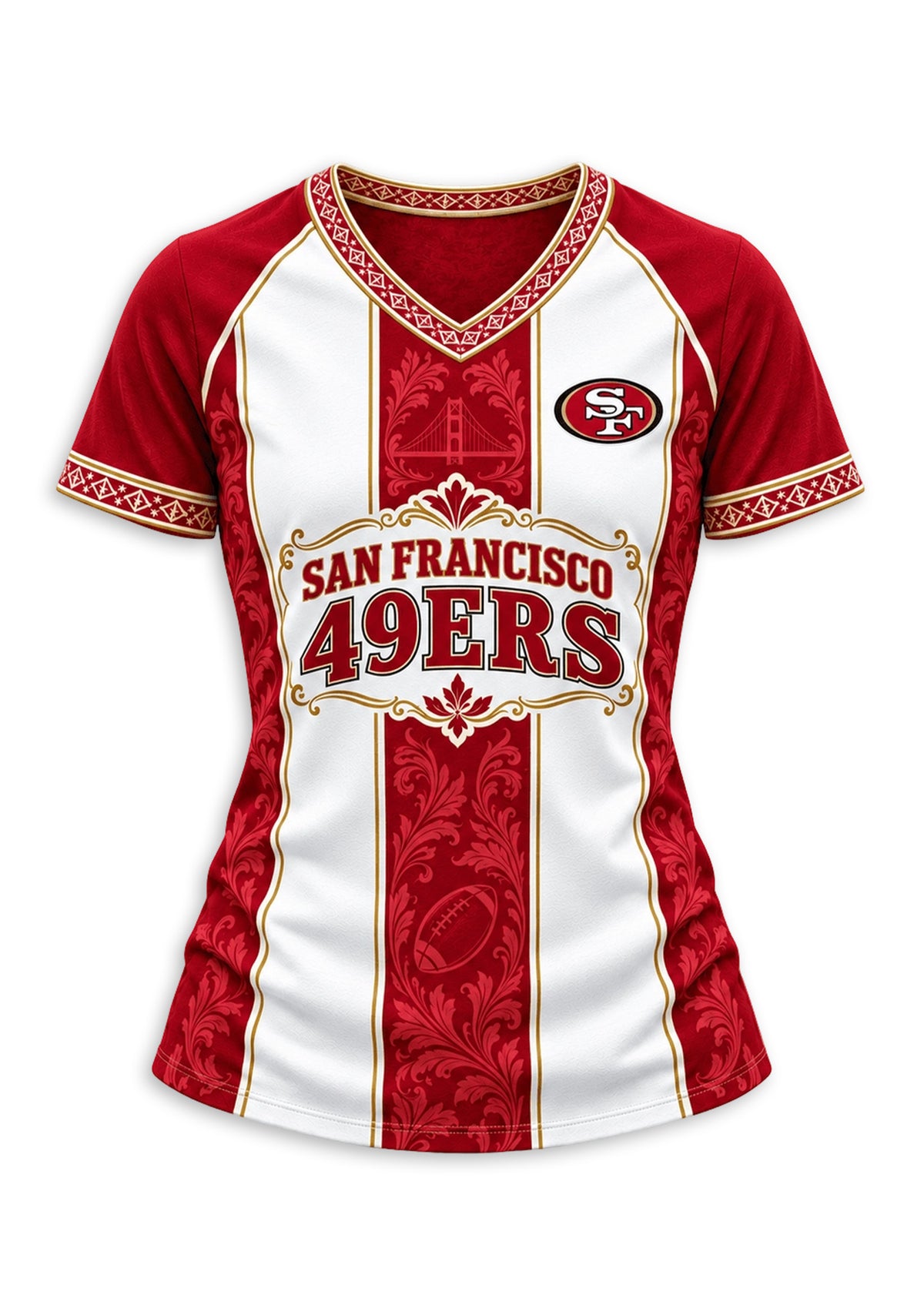 Women's San Francisco 49ers Floral Baroque Striped V-Neck T-Shirt