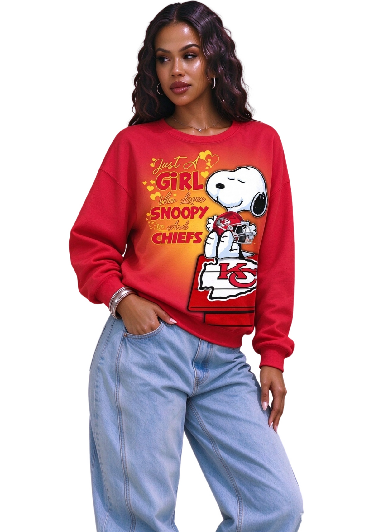 Women's Kansas City Chiefs Just A Girl Who Loves Snoopy And Chiefs Sweatshirt Main image
