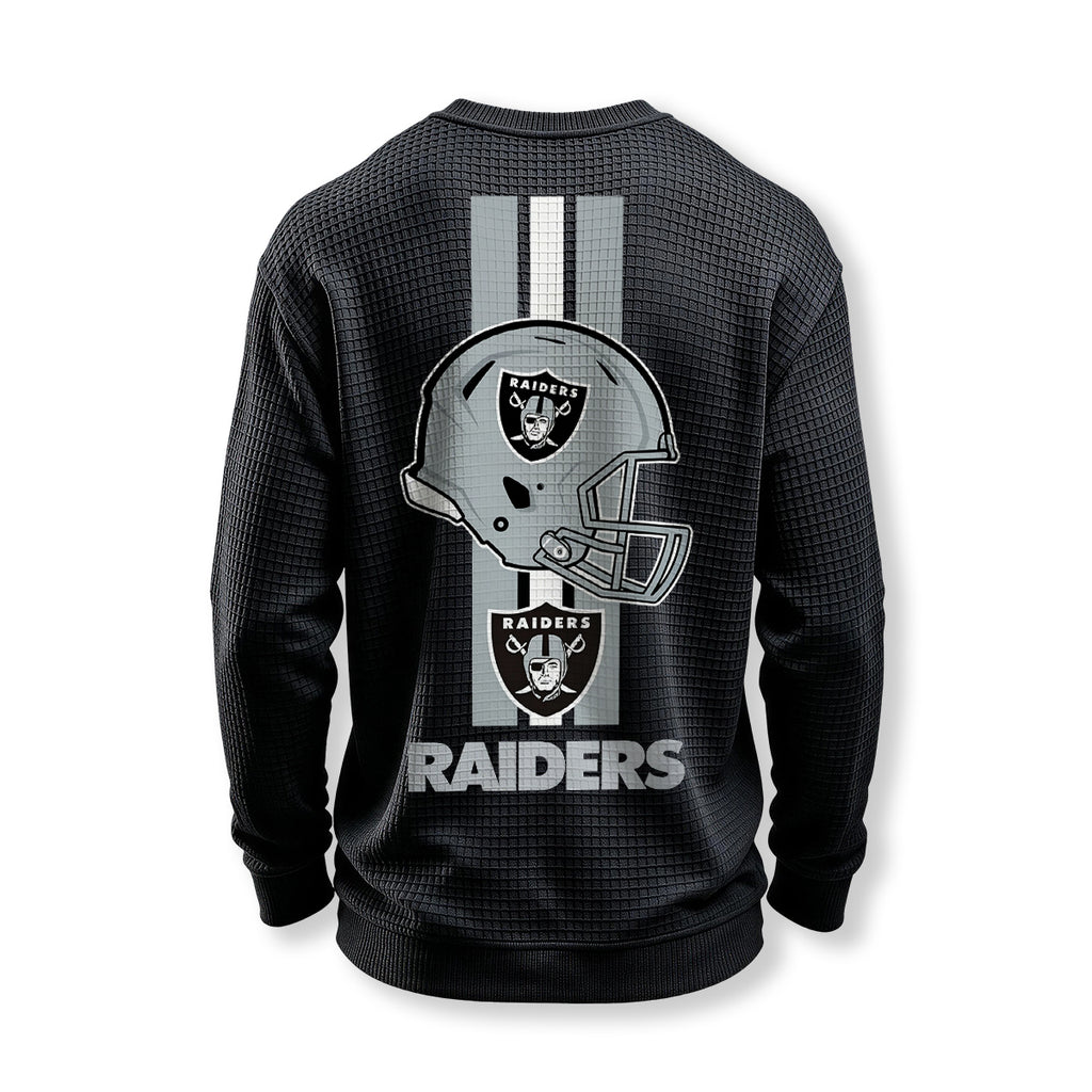 Raiders Helmet Graphic Waffle Knit Crewneck Sweatshirt
