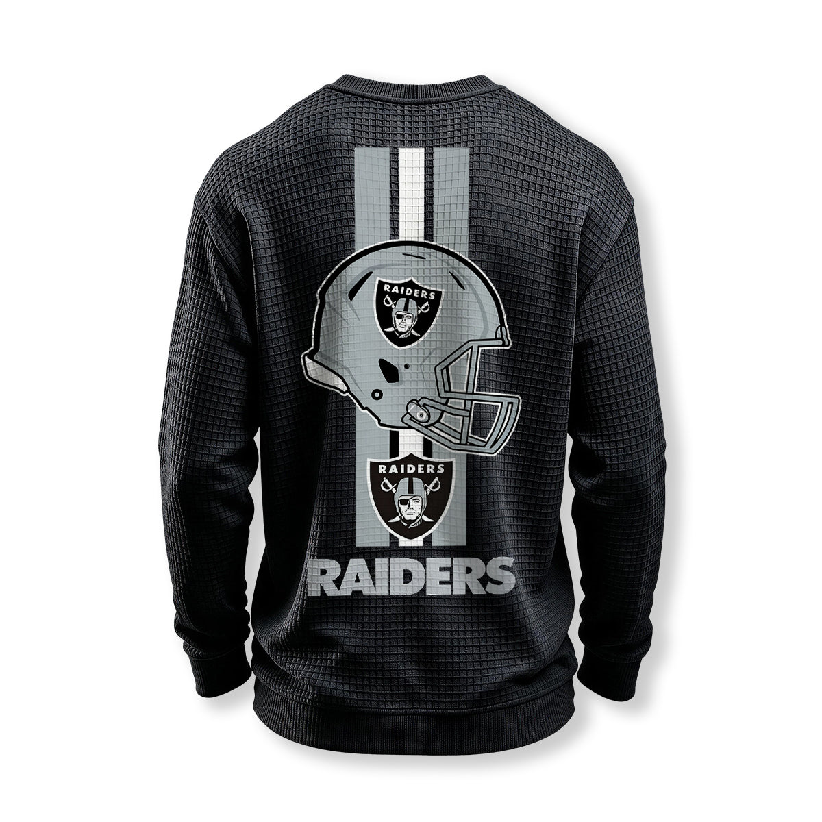 Raiders Helmet Graphic Waffle Knit Crewneck Sweatshirt