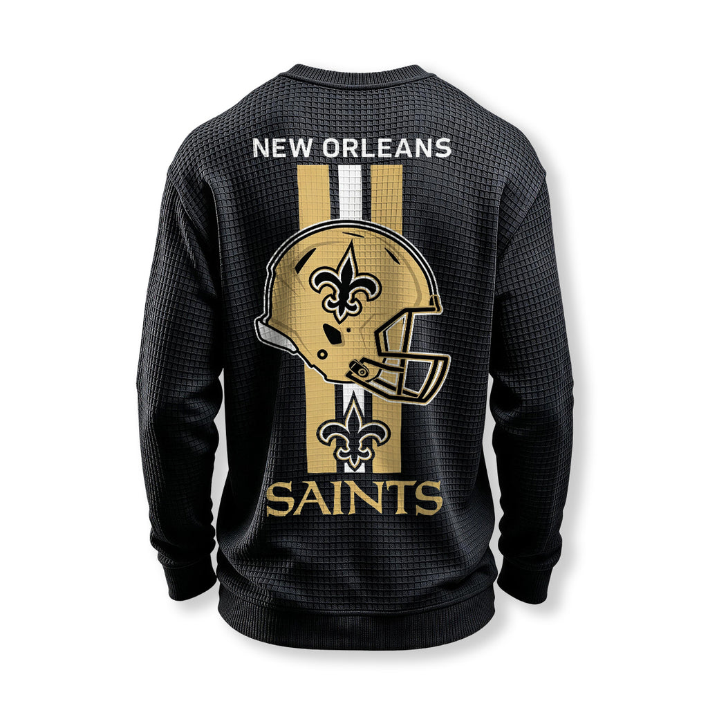 New Orleans Saints Helmet Waffle Knit Crewneck Sweatshirt