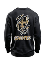 New Orleans Saints Ripped Effect Waffle Knit Crewneck Sweatshirt