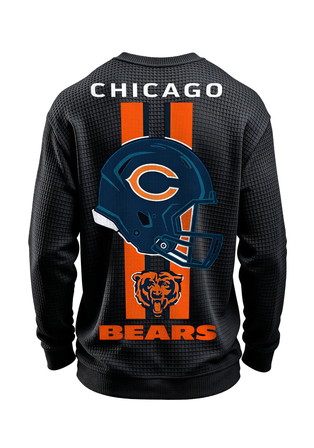 Chicago Bears Helmet Bear Logo Waffle Knit Crewneck Sweatshirt
