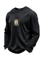 Pittsburgh Steelers Helmet Graphic Waffle Knit Crewneck Sweatshirt