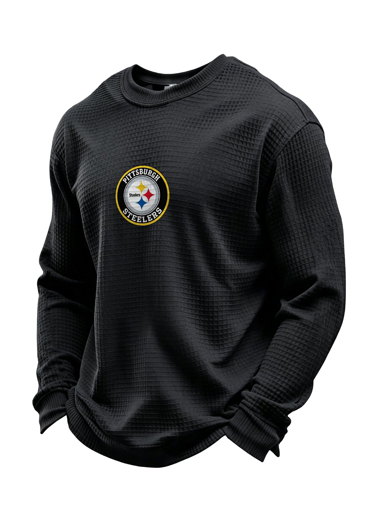 Pittsburgh Steelers Helmet Graphic Waffle Knit Crewneck Sweatshirt