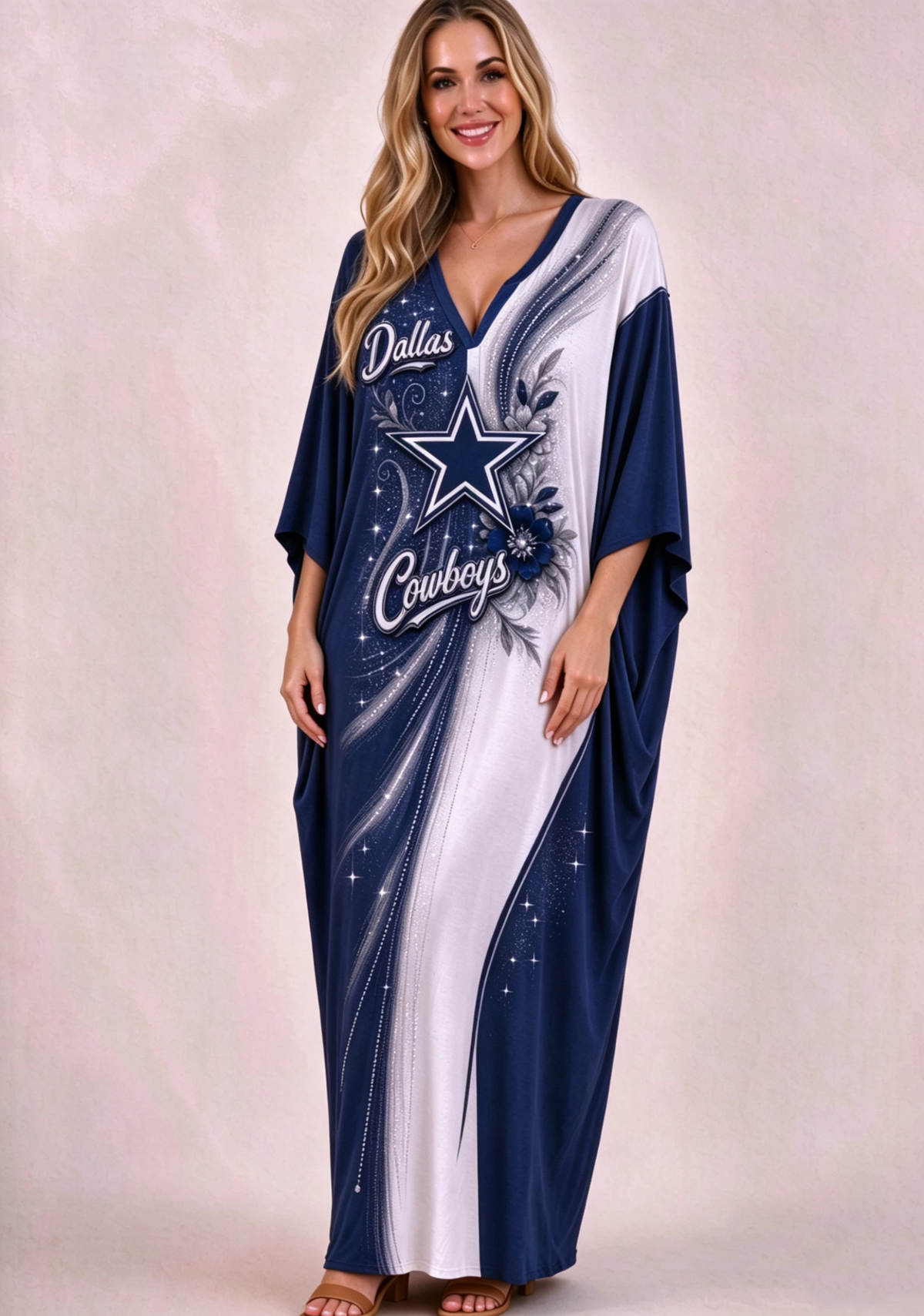 Women's Dallas Cowboys Floral V-Neck Kaftan Maxi Dress