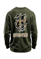 New Orleans Saints Ripped Effect Waffle Knit Crewneck Sweatshirt