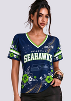 Seattle Seahawks Floral Pattern NFL V-Neck T-Shirt