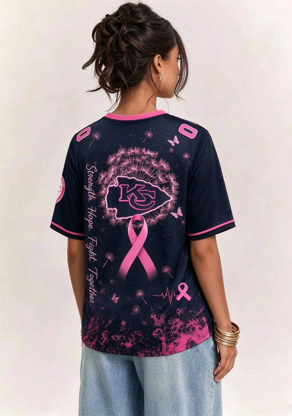 Kansas City Chiefs Breast Cancer Awareness Dandelion V-Neck T-Shirt