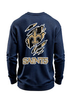 New Orleans Saints Ripped Effect Waffle Knit Crewneck Sweatshirt