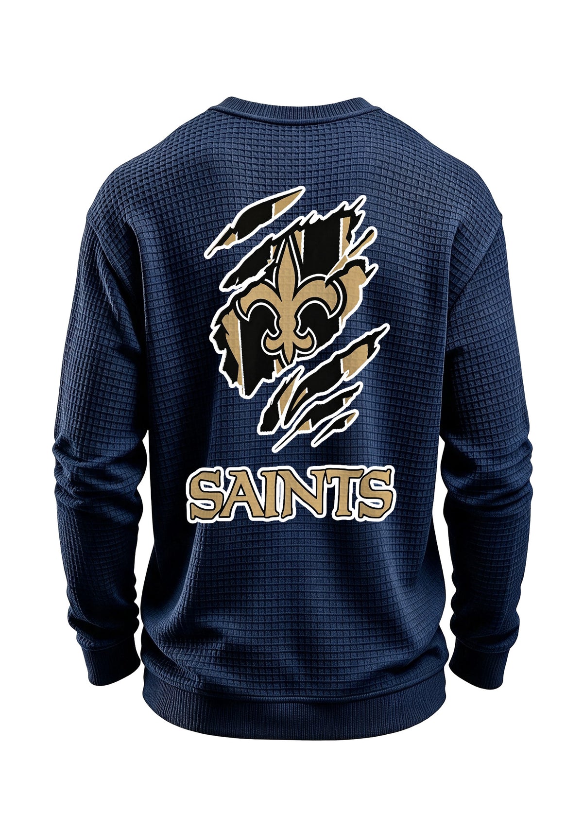 New Orleans Saints Ripped Effect Waffle Knit Crewneck Sweatshirt