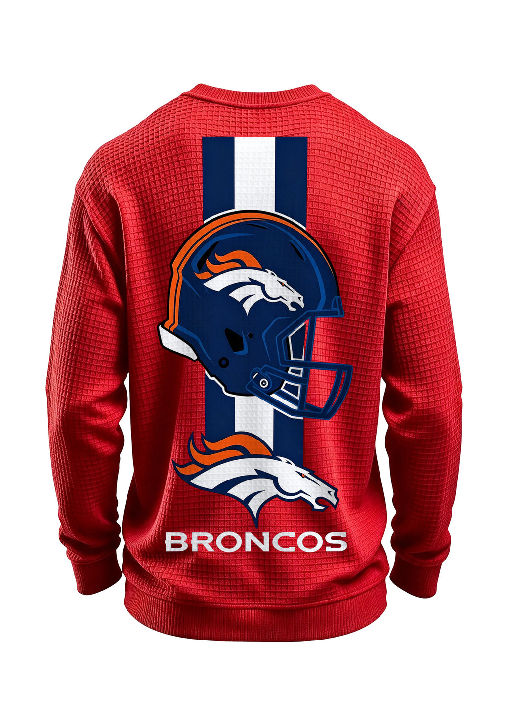 Denver Broncos Horse Helmet Waffle Knit Crewneck Sweatshirt