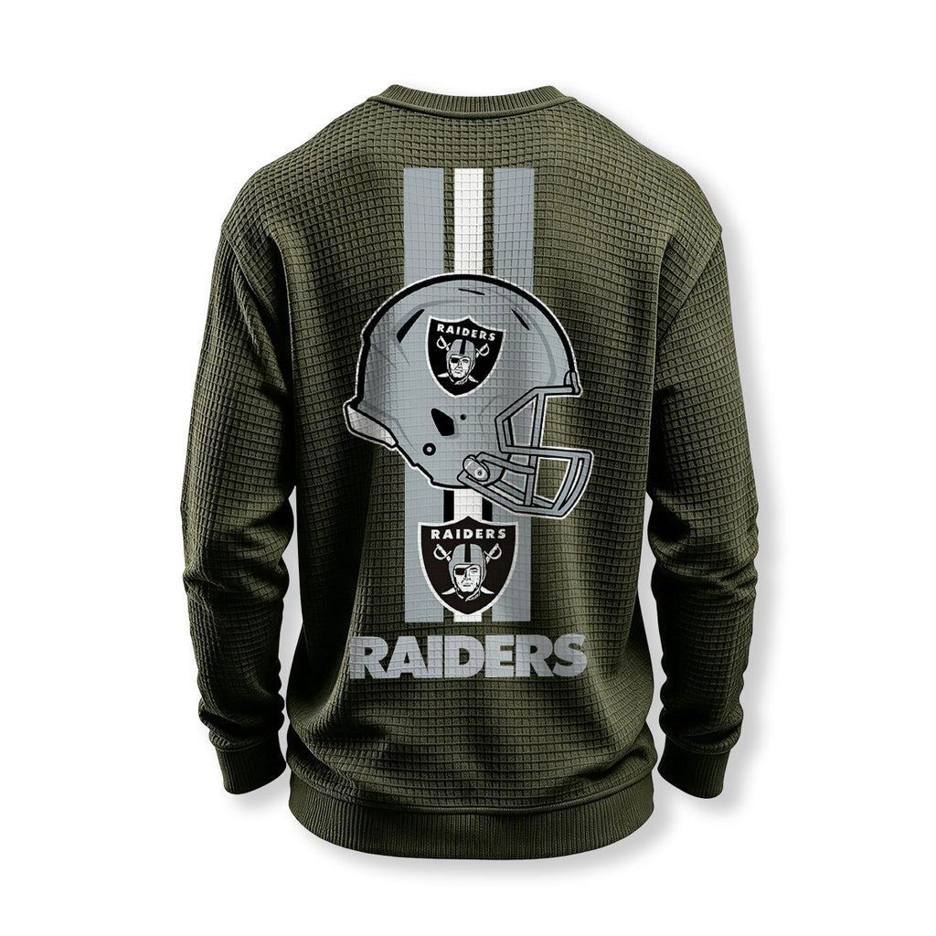 Raiders Helmet Graphic Waffle Knit Crewneck Sweatshirt