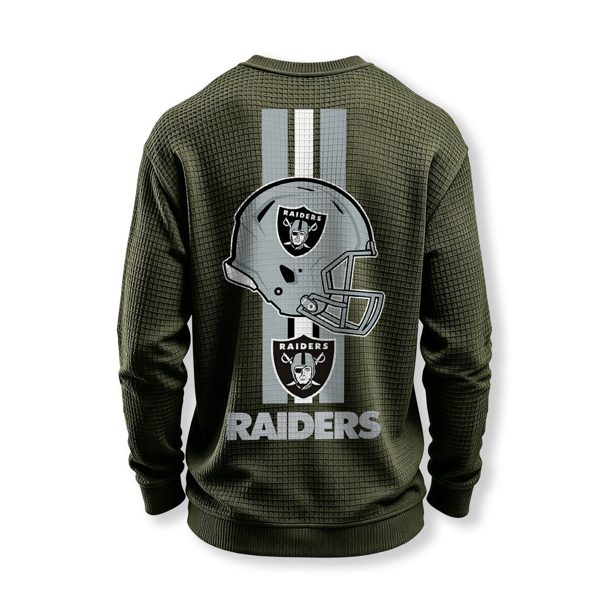 Raiders Helmet Graphic Waffle Knit Crewneck Sweatshirt