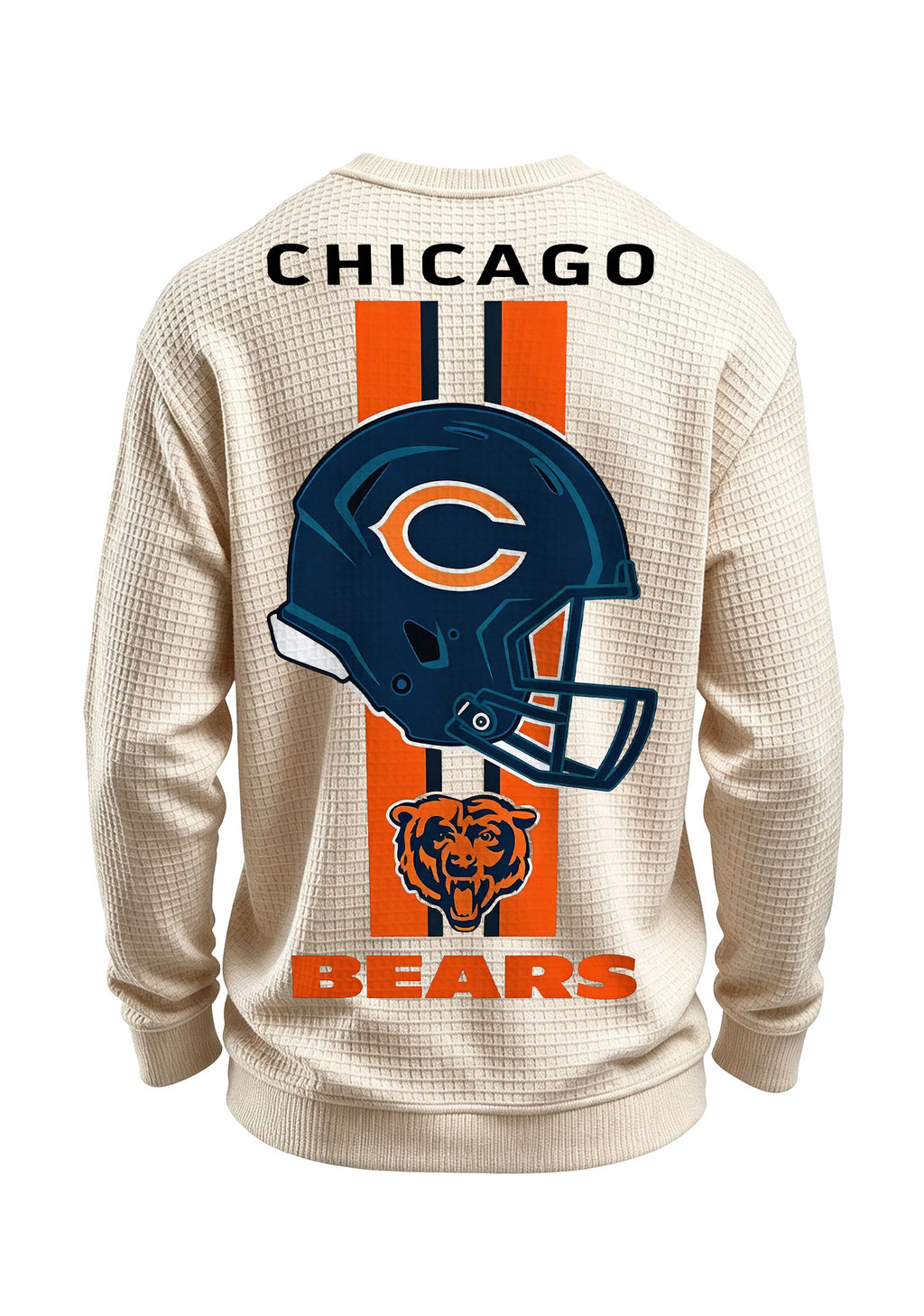 Chicago Bears Helmet Bear Logo Waffle Knit Crewneck Sweatshirt