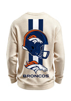 Denver Broncos Horse Helmet Waffle Knit Crewneck Sweatshirt