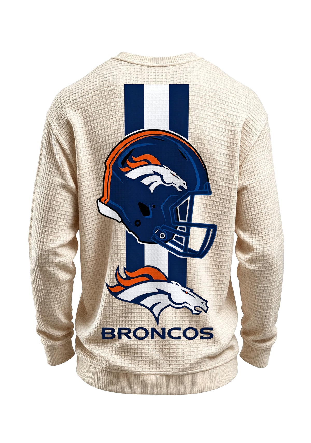 Denver Broncos Horse Helmet Waffle Knit Crewneck Sweatshirt