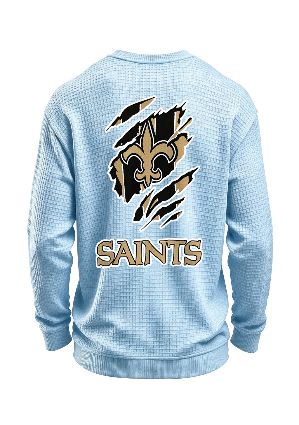 New Orleans Saints Ripped Effect Waffle Knit Crewneck Sweatshirt