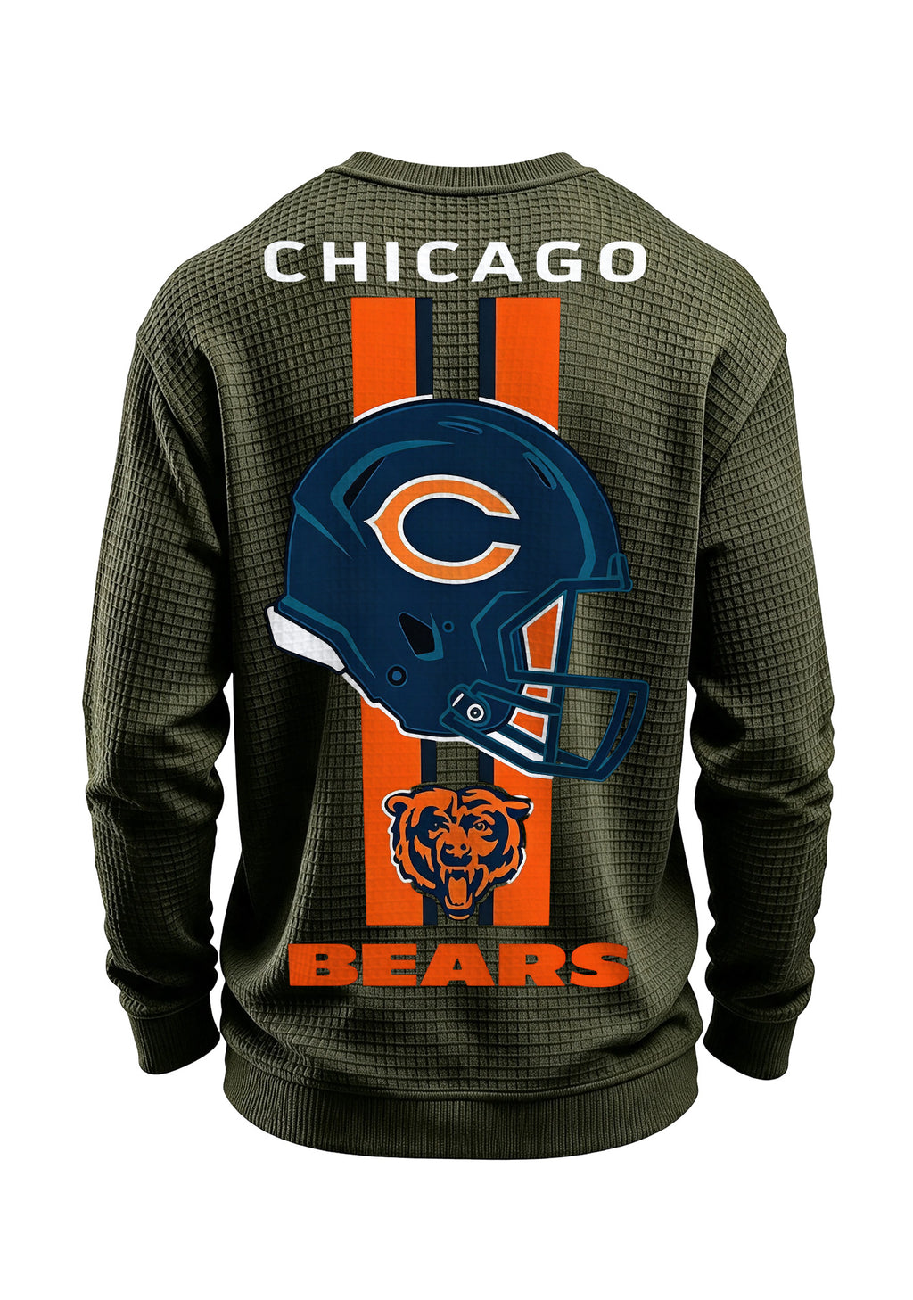 Chicago Bears Helmet Bear Logo Waffle Knit Crewneck Sweatshirt