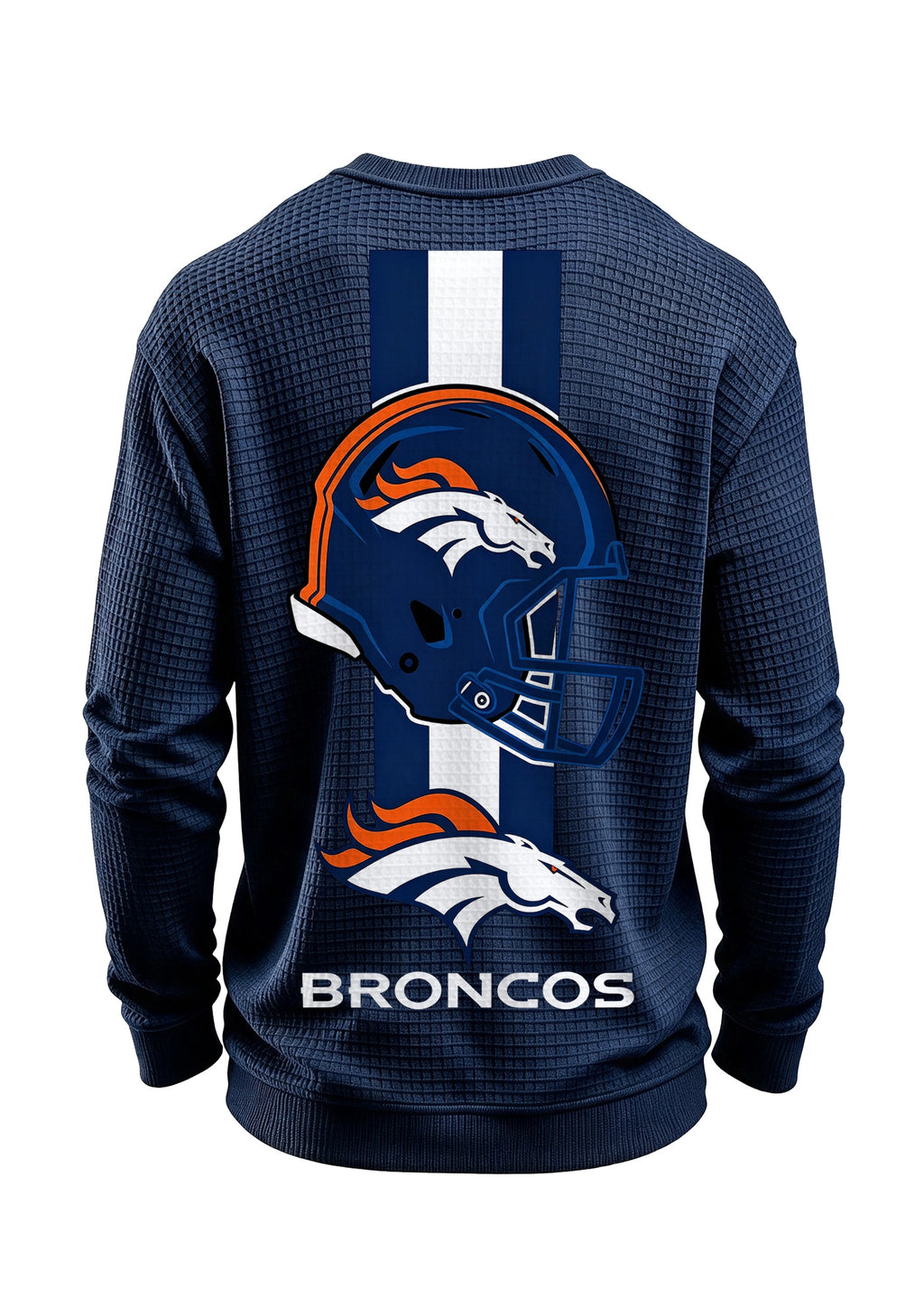 Denver Broncos Horse Helmet Waffle Knit Crewneck Sweatshirt