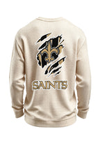 New Orleans Saints Ripped Effect Waffle Knit Crewneck Sweatshirt